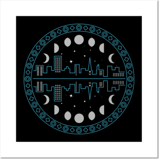 Moon Phases Stars and City Posters and Art